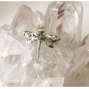 Raw Herkimer diamond sterling dragonfly ring